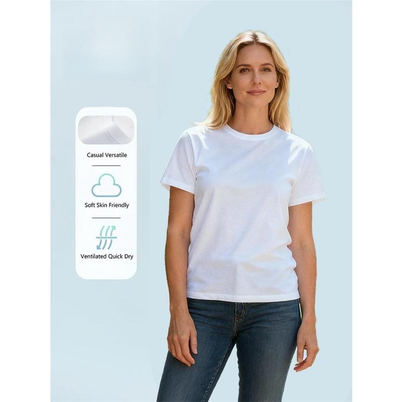 European Size Women's White Short Sleeve T-Shirt, Red Love Heart Print, Casual Crew Neck Summer Top, Breathable Soft Stretch Fabric
