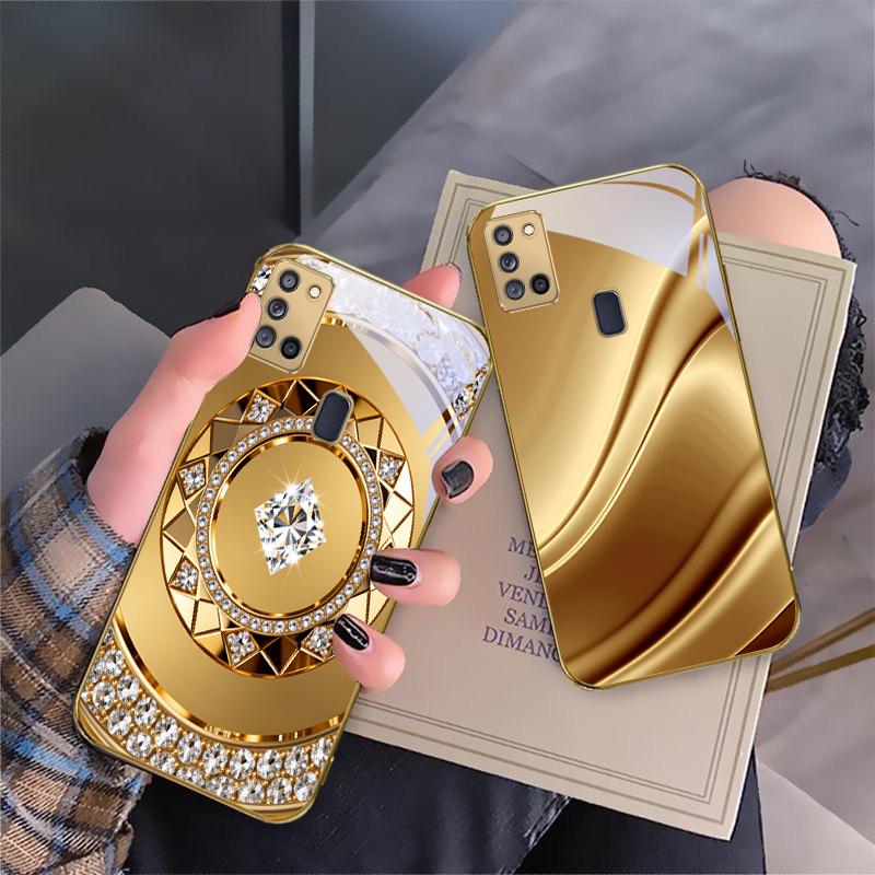 Goldene Pferde-Skulptur Für Samsung A 31 32 A33 A34 35 14 A15 13 A16 25 26 50 52 53 54 55 56 70 71 72 73 Goldene Glas-Handyhülle