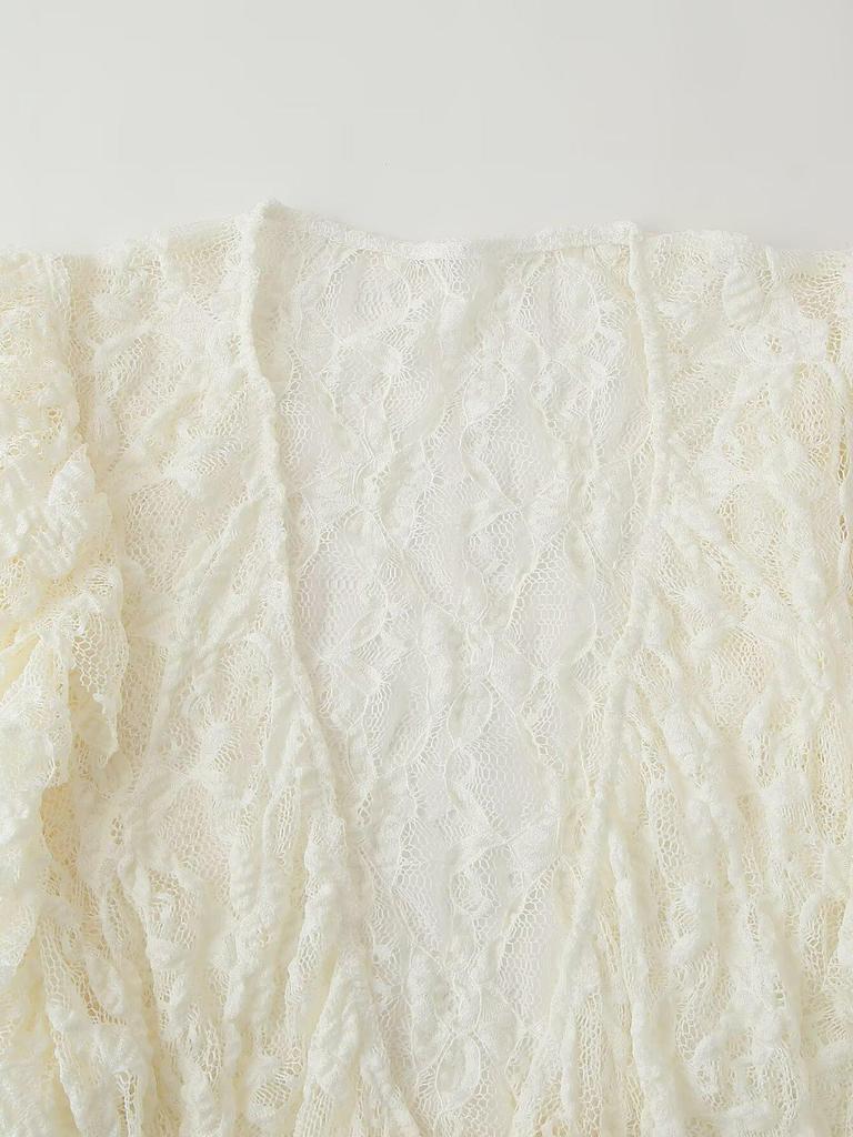 2025 Spring Women's European & American Fashion: Layered Ruffle Lace-up Top