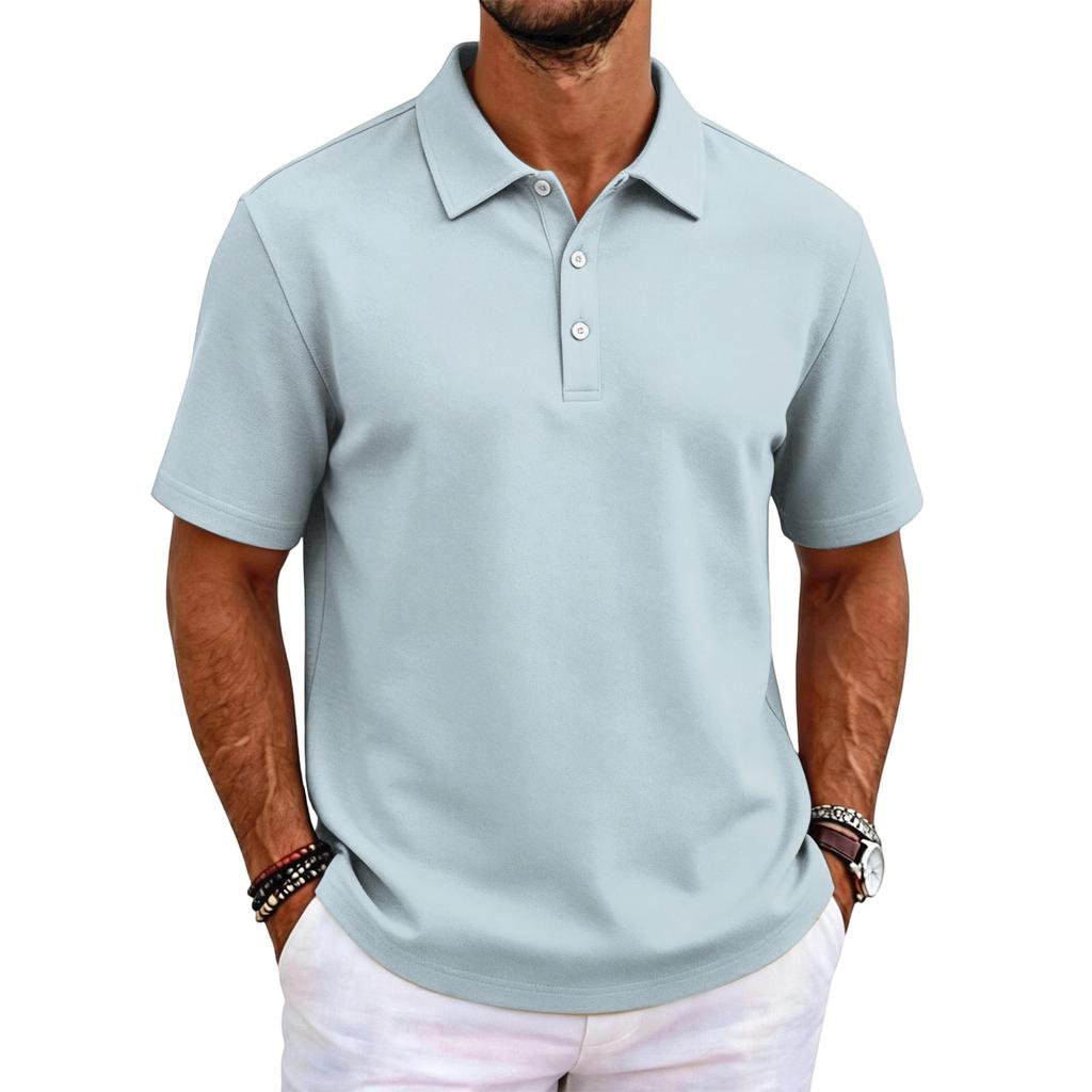 Polo tinta unita classica vestibilità slim manica corta top con colletto casual da lavoro abbottonatura tessuto confortevole per uomo e donna