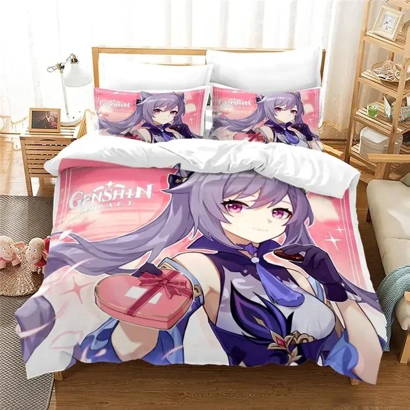 Bettdecke Anime Genshin Impact Paimon Bettwäsche-Set 3D-Druck Geeignet für Schlafzimmer Kinder Heimtextilien
