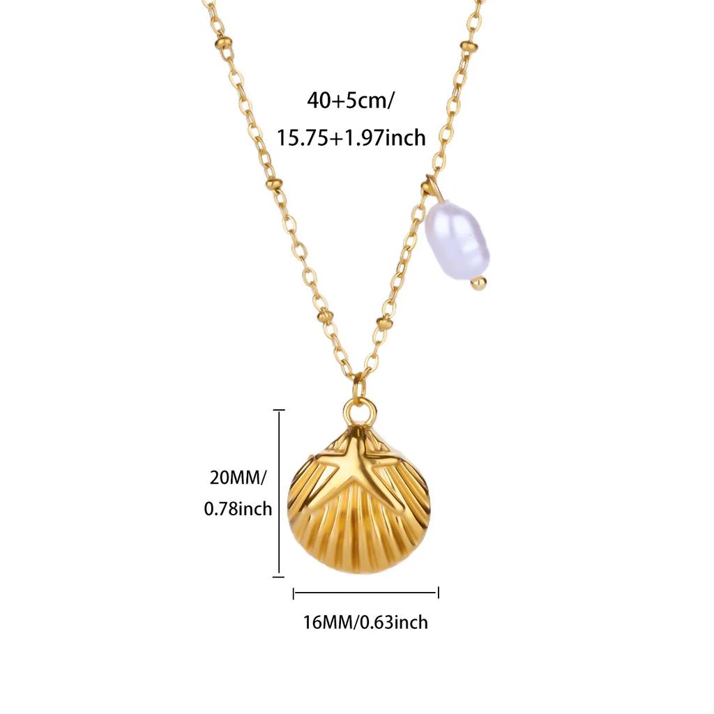 Ocean Necklace Stainless Steel Waterproof For Women Exquisite Gold Color Turtle Conch Seahorse Pearls Choker Clavicle Jewelry