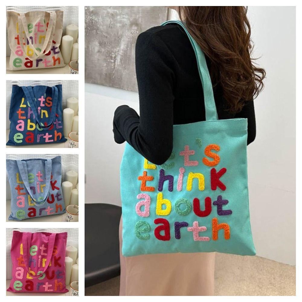 Colorful Letter Canvas Shopping Bag with Inner Bag Graphic Shoulder Bags INS Tote Bags  Outdoor