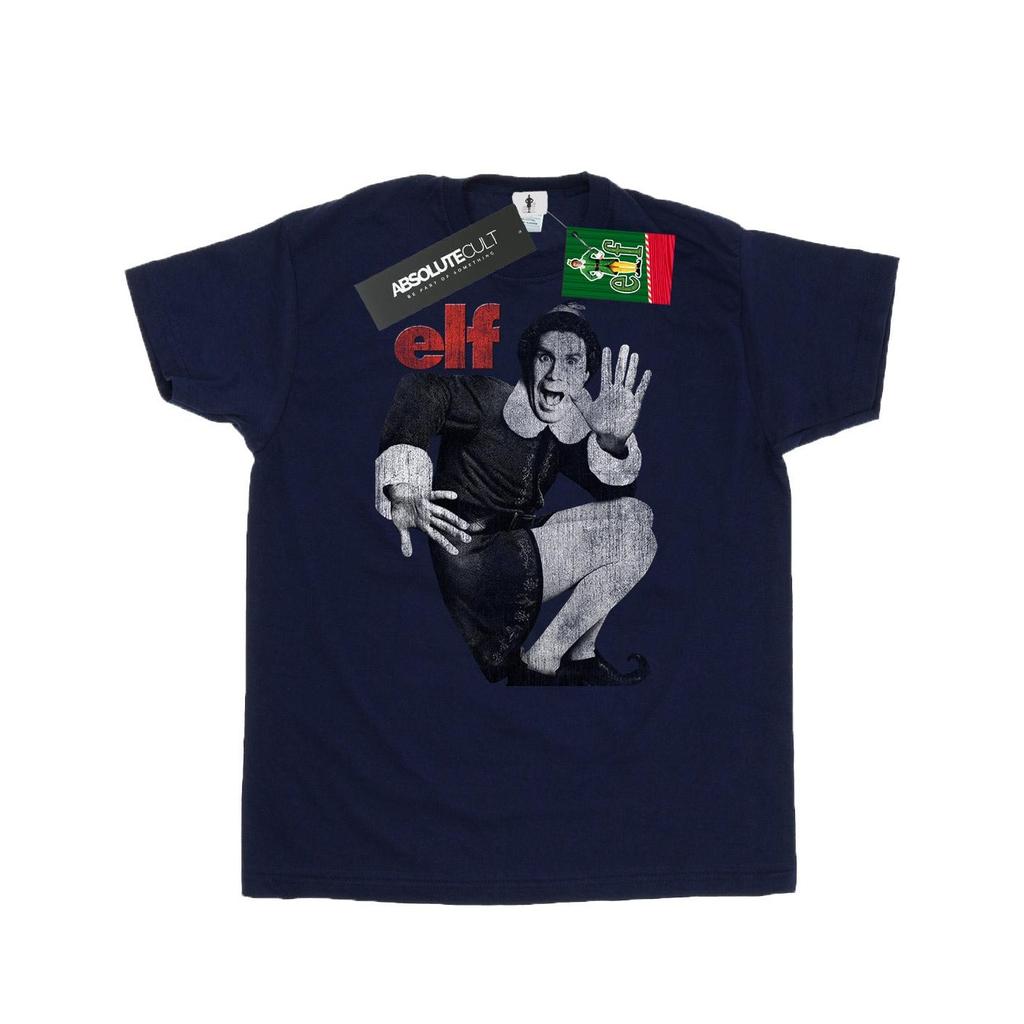 Elf Mens Mono Distressed Poster T-Shirt