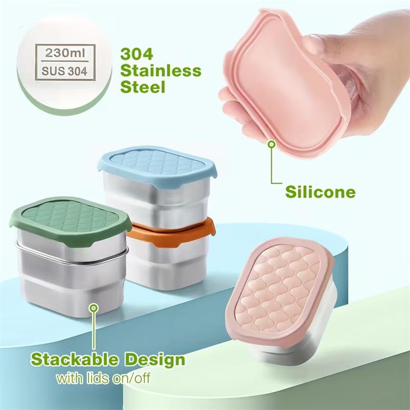 3pcs Stainless Steel Salad Dressing Condiment Containers with Leakproof Silicone Lid 230ml Sauce Container and Portion Bento Box