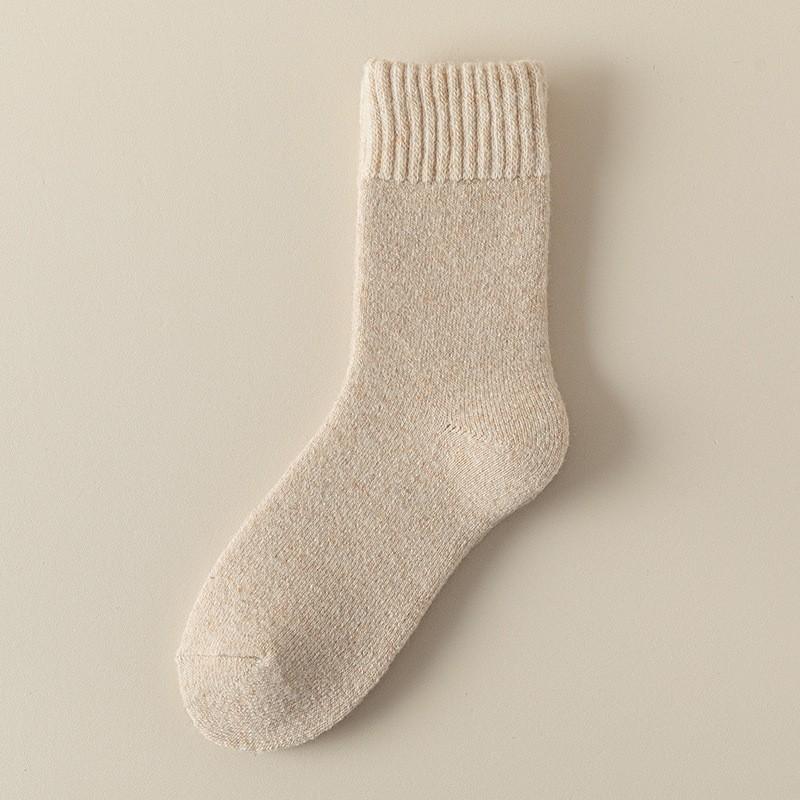 Wool Socks Children'S Medium Tube Socks Season Fleece Thickened Terry Socks Solid Color Retro Sweat-Absorbing Deodorant Medium Tube Socks Women