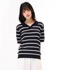 CHASECULT Women'S Striped Open Collar Short Sleeve Sweater - Navy