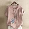 T-shirt da Donna alla Moda con Stampa Fiori e Piante Manica Corta Camicia Larga in Cotone Blusa Estiva Casual Larga Top Taglie Forti