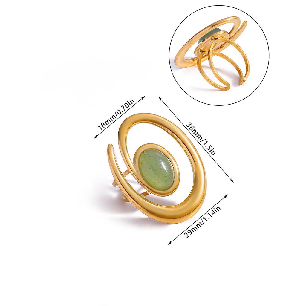 Vintage Green Stone Open Stainless Steel Rings For Women Fashion Gold Color Flower Zircon Ring Jewelry Aesthetic Anillos Gift