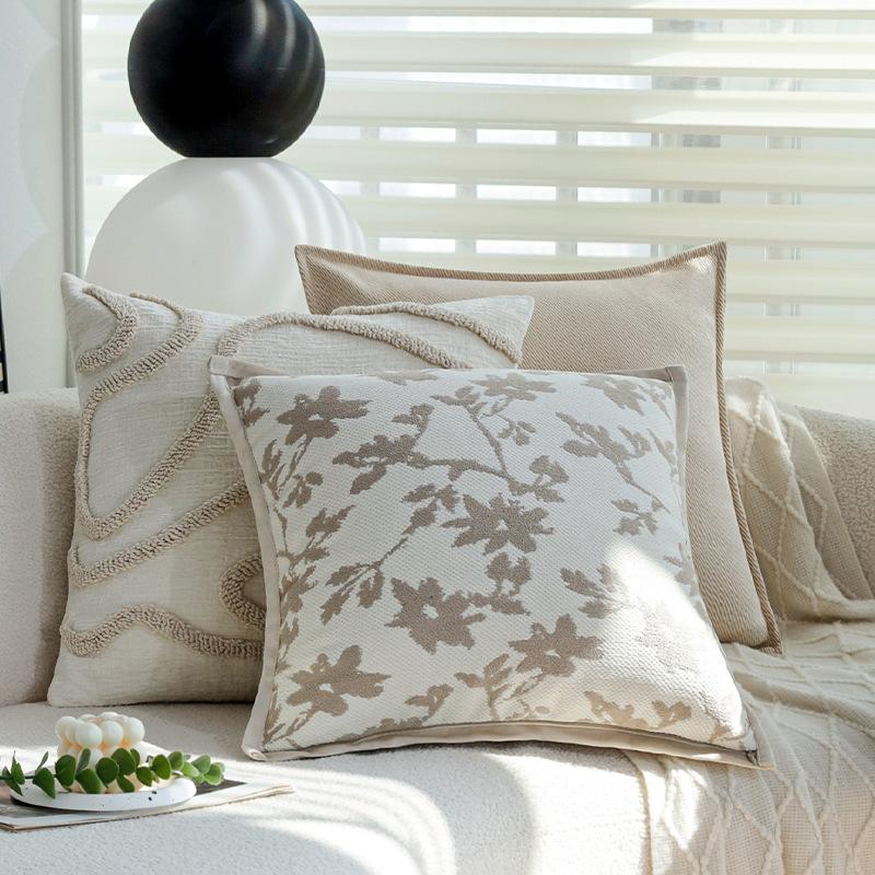 Minimalist Line Cream Style Pillow Beige Cushion Pillow Case Sofa Decorative Pillow Case Sample Room Cushion Core