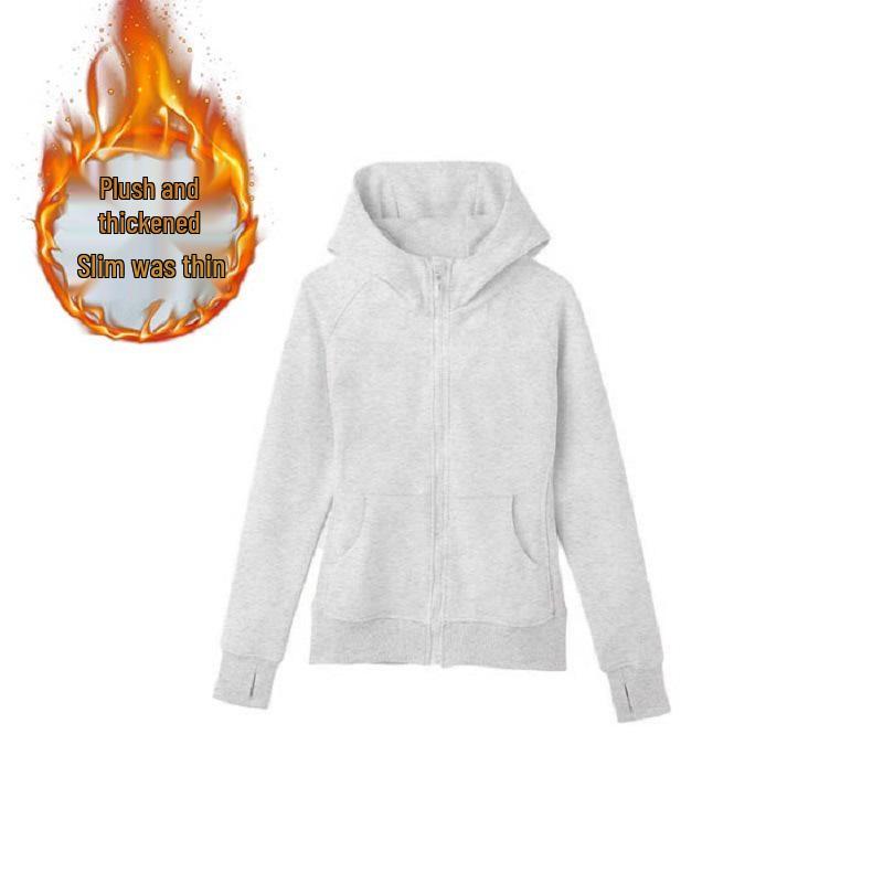 

Fleece-Lined 380g 2025 Korean Black Slim Fit Waist-Cinching Hooded Sweatshirt for Women - Spring/Autumn Casualwear XL