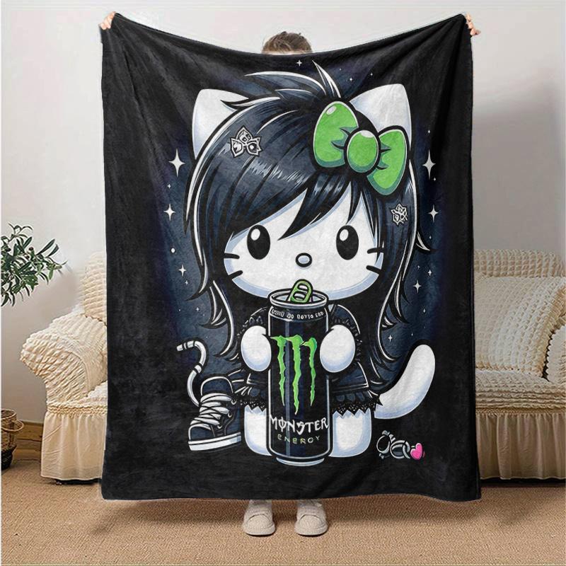 

1pc Darkly Romantic Floral Hello Kitty Blanket, Cute Movie Characters Throw Blanket,Living Room, Travel, Camping, Car Blankets, Beach, Office Naps, So 130x150cm