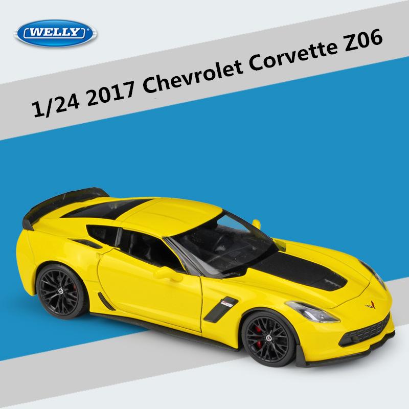 WELLY 1/24 Chevrolet Corvette Z06 2017 Alloy Sports Car Model Diecast Racing Car Model Simulation Collection Childrens Toys Gift