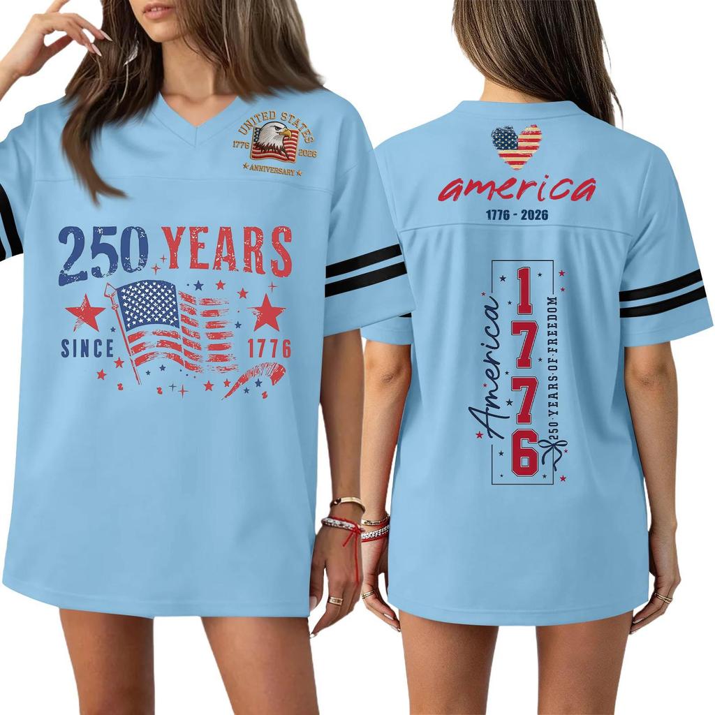 Damen Casual Mode V-Ausschnitt Sport Unabhängigkeitstag Druck Kurzarm Sport T-Shirt Top