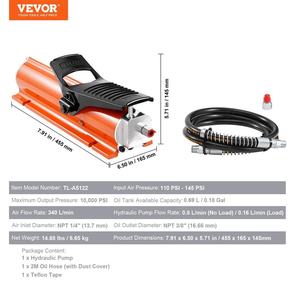 Air Hydraulic Pump Air Actuated Foot Pump 10,000PSI Frame Machine Pump