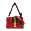 [Pre-Owned] Sylvie Gold Buckle Striped Web Ribbon Bow Wide Shoulder Strap Leather Shoulder Crossbody Handbag Small - Fair #A0MMC6