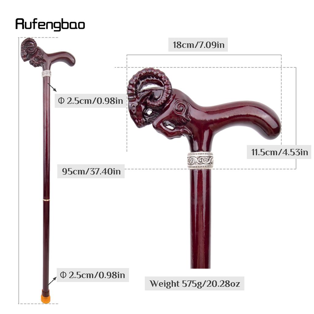 Brown Goat Wooden Fashion Stick Decorative Vampire Cospaly Party Wood Walking Cane Halloween Mace Wand Crosier 95cm