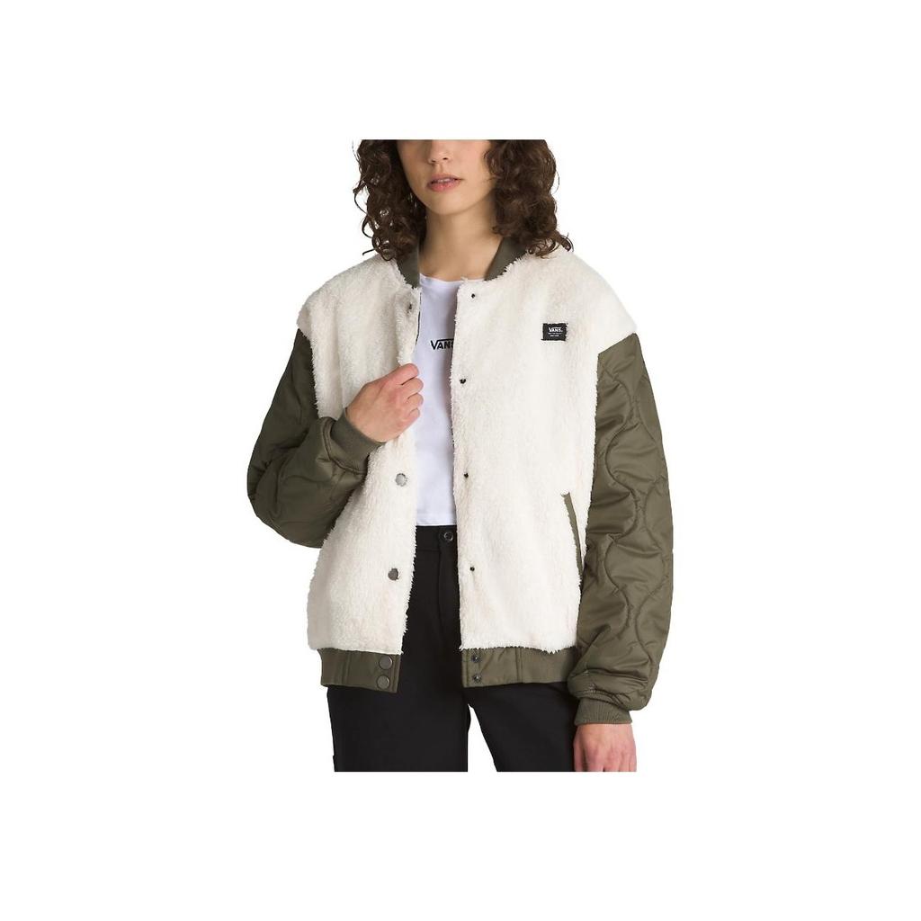 Vans Bomber Jacket With Logo Patch And Stand Collar Women Jackets White Green VN000F8NKCZ