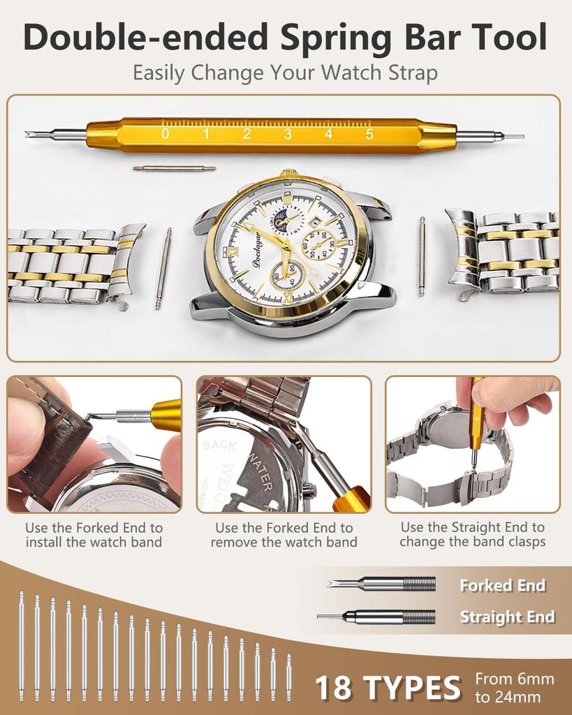 EasyTime Watch Repair Kit with Watch Link Removal Watch Band Watch Back Case Spring Instruction Ideal for Replacement or Strap Disassembly Tool,
