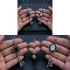 Dark Academy Key Pendant Necklace With Moonstone And Obsidian For Gothic Women