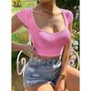 Ladies Summer V-neck Backless Sexy Short Sleeve T-shirt