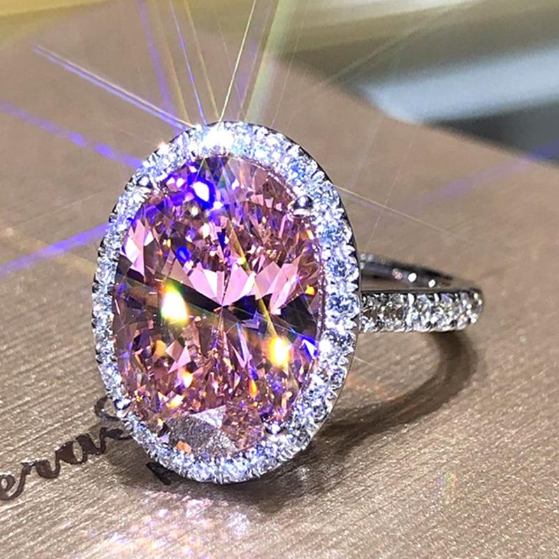 Egg -Shaped Diamond Colored Pink Zircon Ring European And American Celebrities 'Luxurious And Elegant Large Egg -Shaped Diamond Ring For Women 