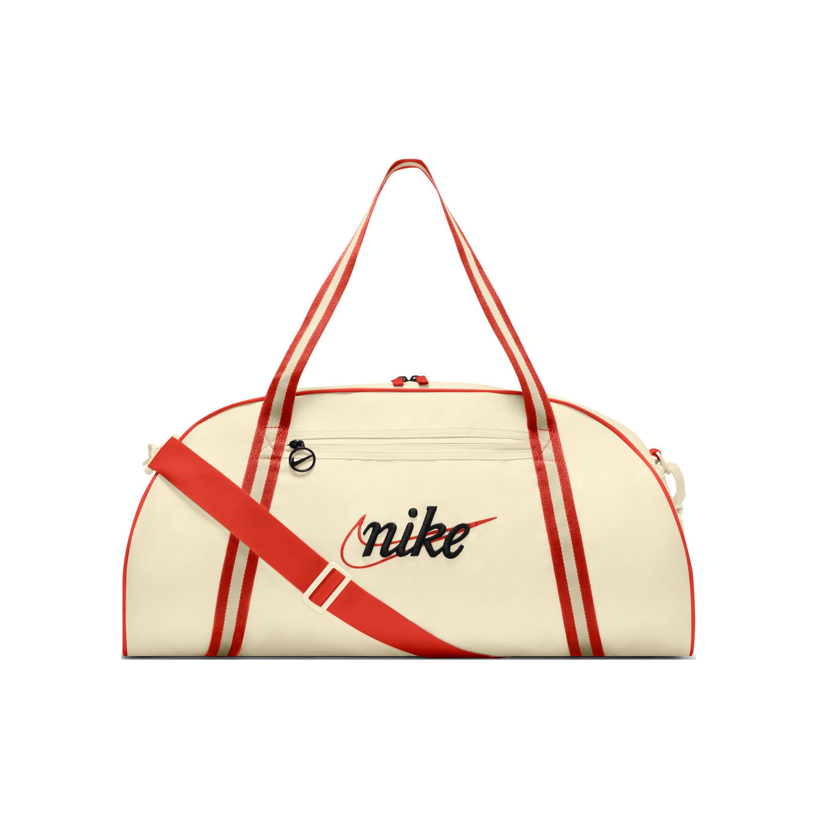 Nike Large Capacity Embroidered Logo Fabric Training Bag Shoulder Crossbody Tote Gym Bag Medium Unisex bags DH6863113 Coconut Milk & Passionate Red & Black