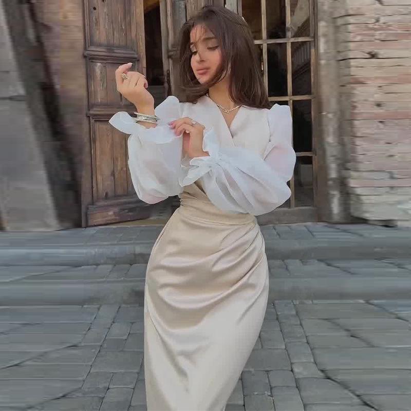 Herbst 2024 Damen Colorblock High Waist Plissiertes Elegantes Kleid