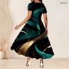 Women Plus Size Round Neck Short Sleeve Dark Purple Halloween Printed A Line Long Dress