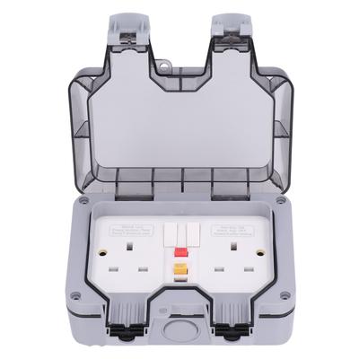 Outdoor Waterproof Socket Wall Electrical Outlets IP66 Weatherproof Box 2 Gang UK Style 250V