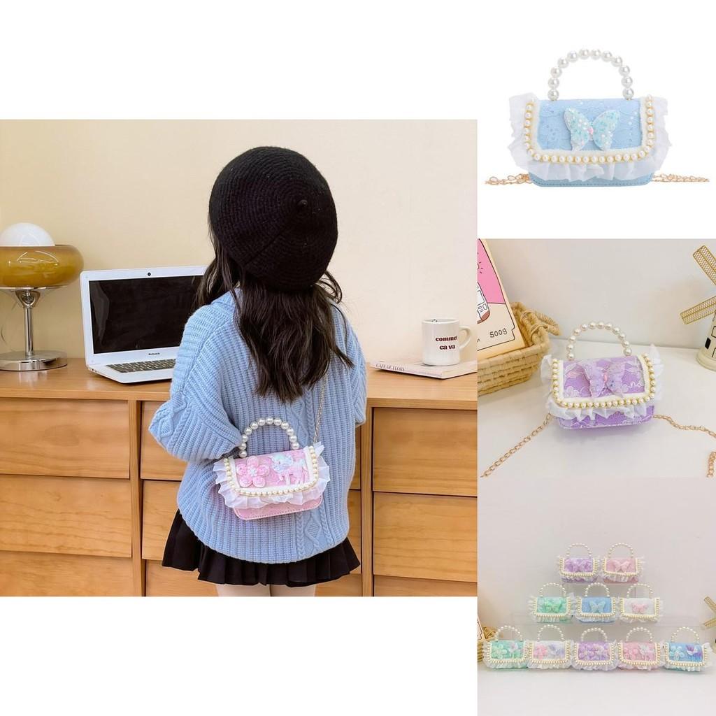 Elegant And Charming Lace Childrens Handbag Cute Butterfly Pearl Bag For Kids