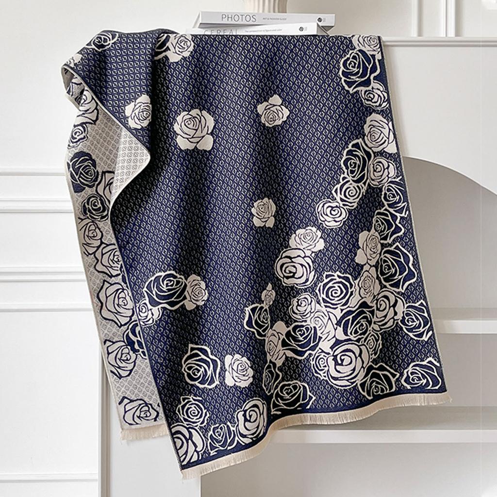 Camellia Cashmere Scarf Women'S Winter Senior Sense Versatile Thickened Warm Scarf Air Conditioner Shawl Imitation Cashmere