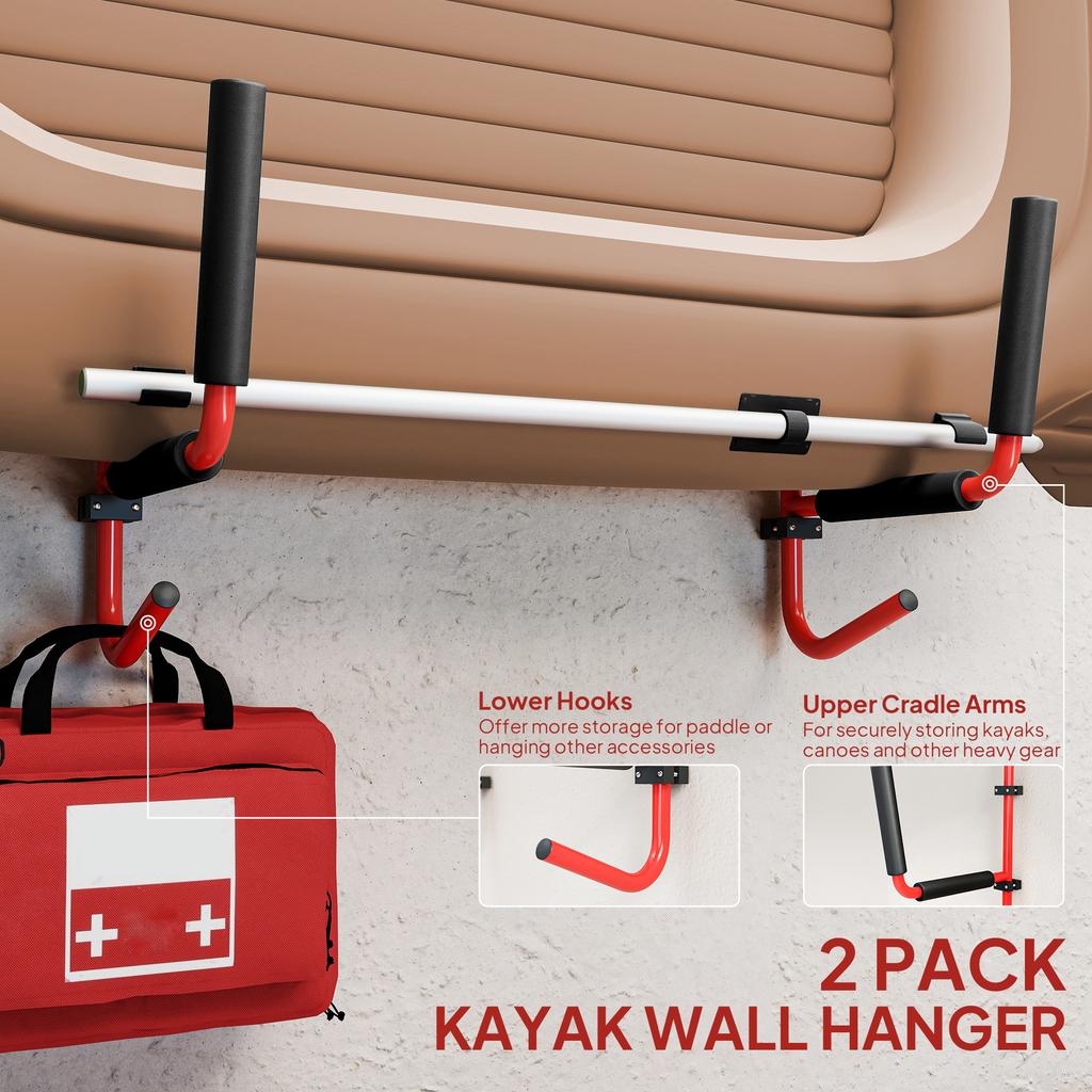 Kayak Canoe Heavy Duty Wall Mounted Storage Holder Rack Heavy Duty Storing Hangers Red