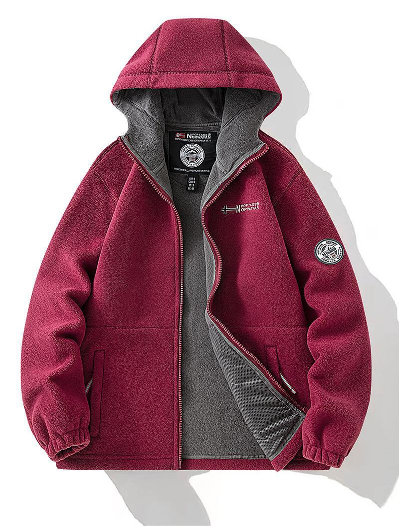 

Мужская зимняя толстая двухслойная флисовая куртка с капюшоном - морозостойкая, теплая, большой размер XXL красный