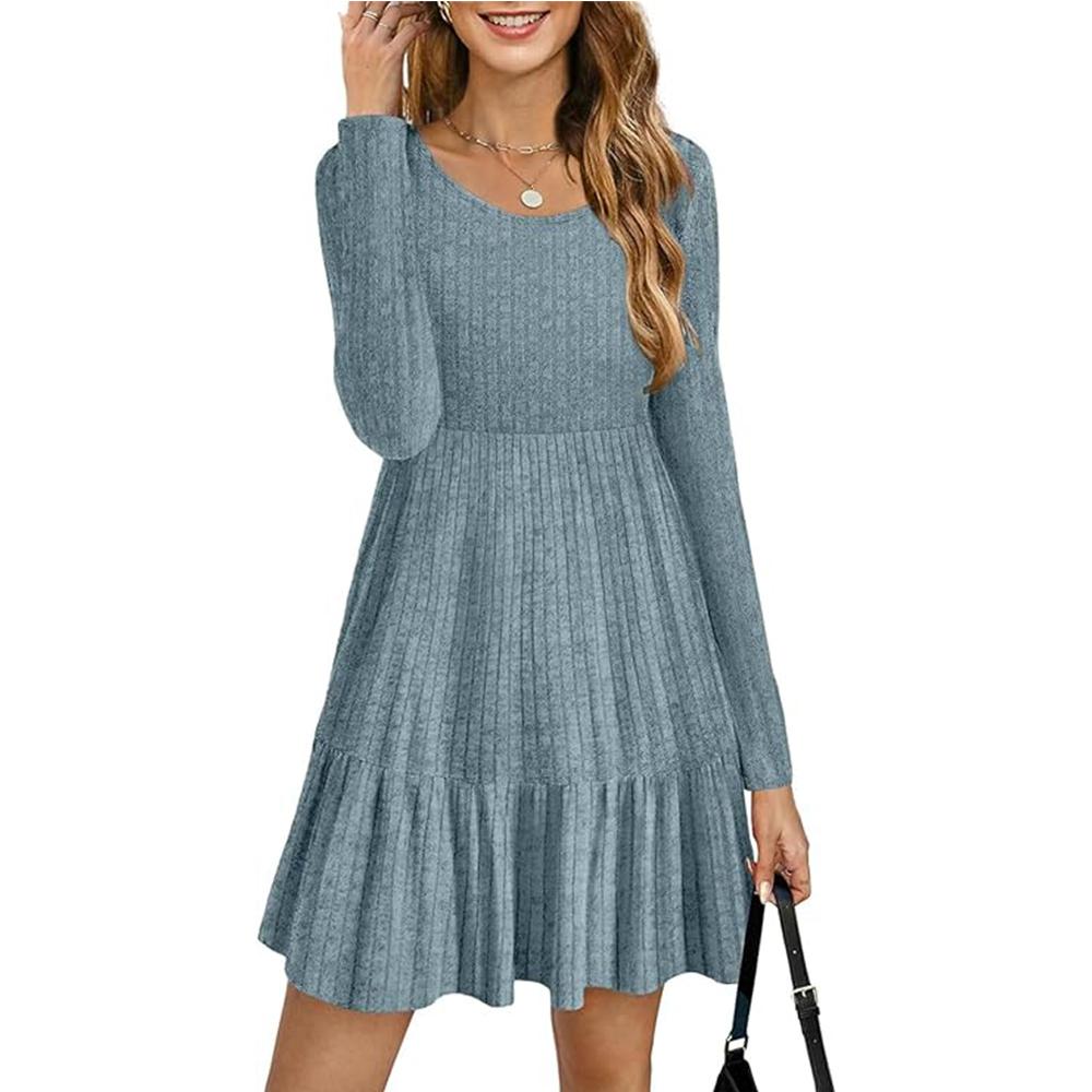 Rochie pulover cu mânecă lungă pentru femei Rochie casual în linie A, cu gât roșu, toamnă și iarnă