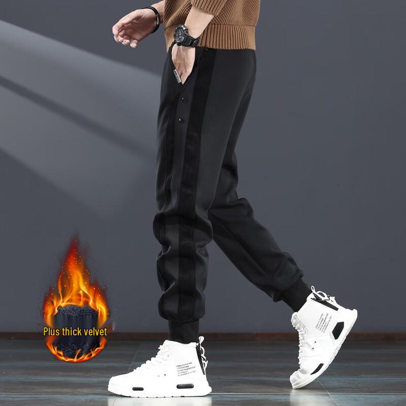 Męskie spodnie dresowe JieLeNuo z sztruksu patchworkowego, podszyte polarem