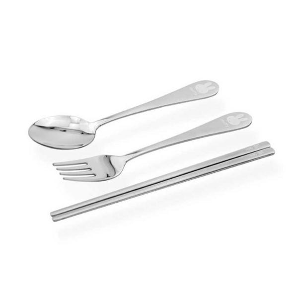 Kitchen Oil Children's Laser Miffy Stainless Steel Spoon Fork Chopsticks 2 Set, 2 Spoons+2 Forks+2 Chopsticks, Mixed Colors, Korean Popular Tableware