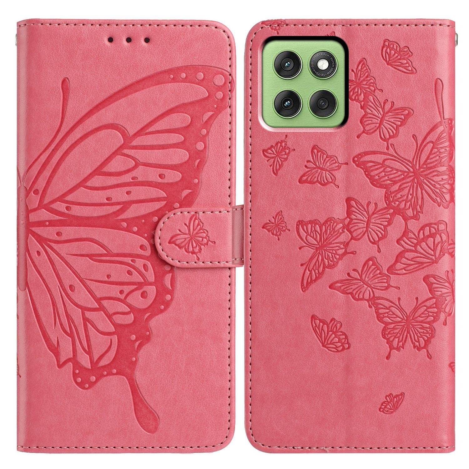 

For Motorola Edge 60 5G Case Butterfly Imprinted Wallet Stand PU Leather Flip Phone Cover with Strap Rose