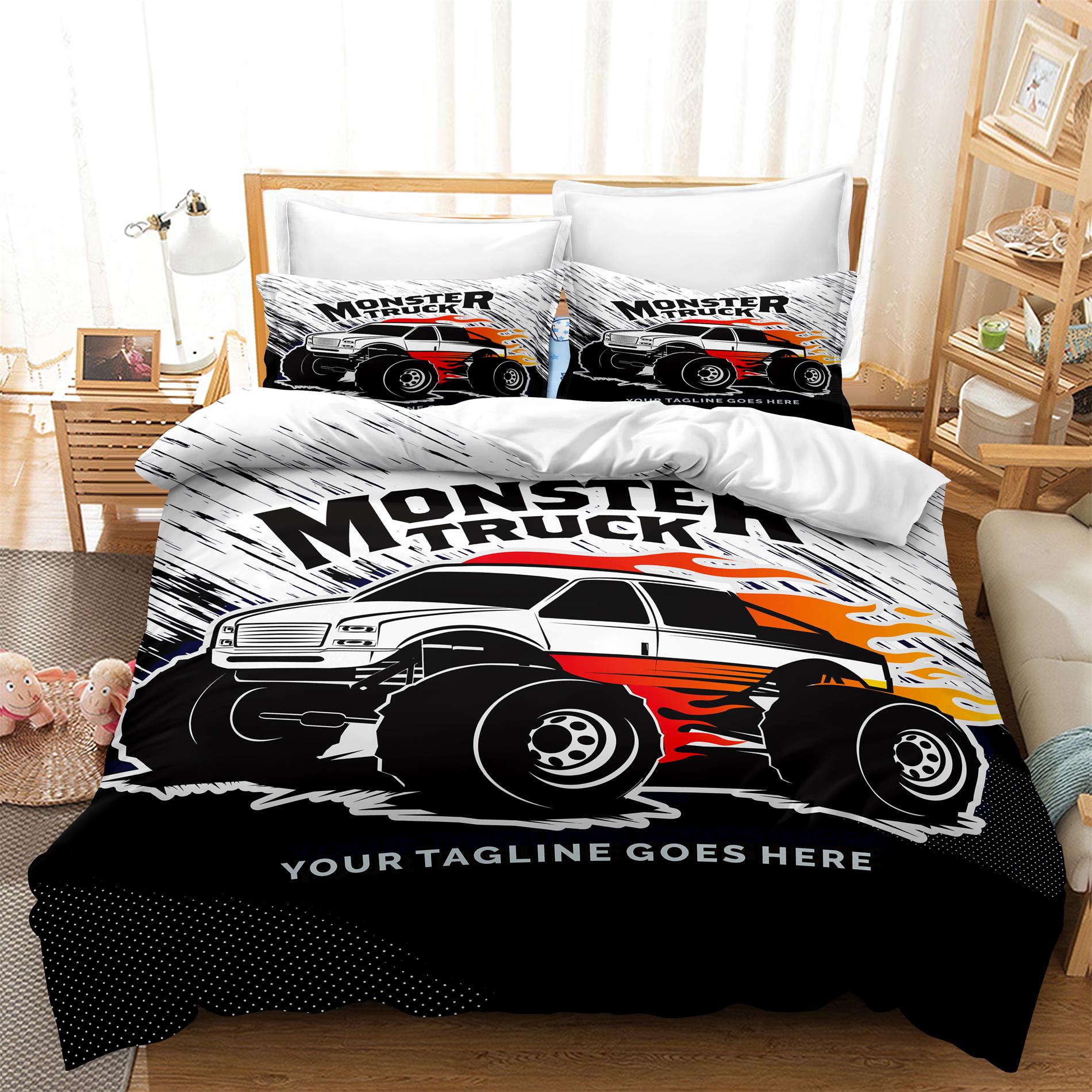 

Домашний комплект постельного белья Queen King, полноразмерный твин, внедорожный грузовик с принтом, пододеяльник и наволочка, постельное белье для мальчиков, удобный пододеяльник EU Single 135x200cm