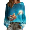 Maglia da donna alla moda a girocollo a maniche lunghe con stampa natalizia casual