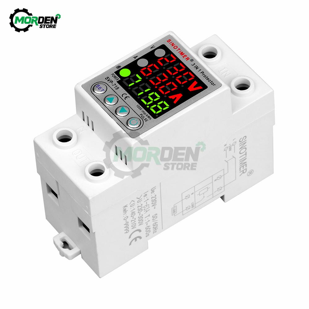 61A 111V 1IN1 Display Din Rail Adjustable Over Under Voltage Device Protector Relay With Over Current Protection Power Supply