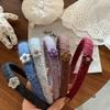 Vintage Retro Headband Korean Style Thin Edge Hairband Temperament Flower Knitted Hair Band  Lady