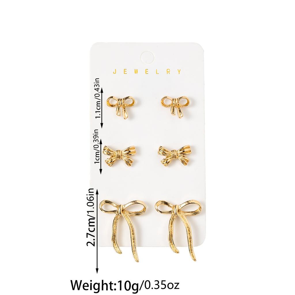 3 Pairs of Fashionable and Elegant Three-dimensional Bow Earrings, Multi Piece Set of Alloy Women's Earrings