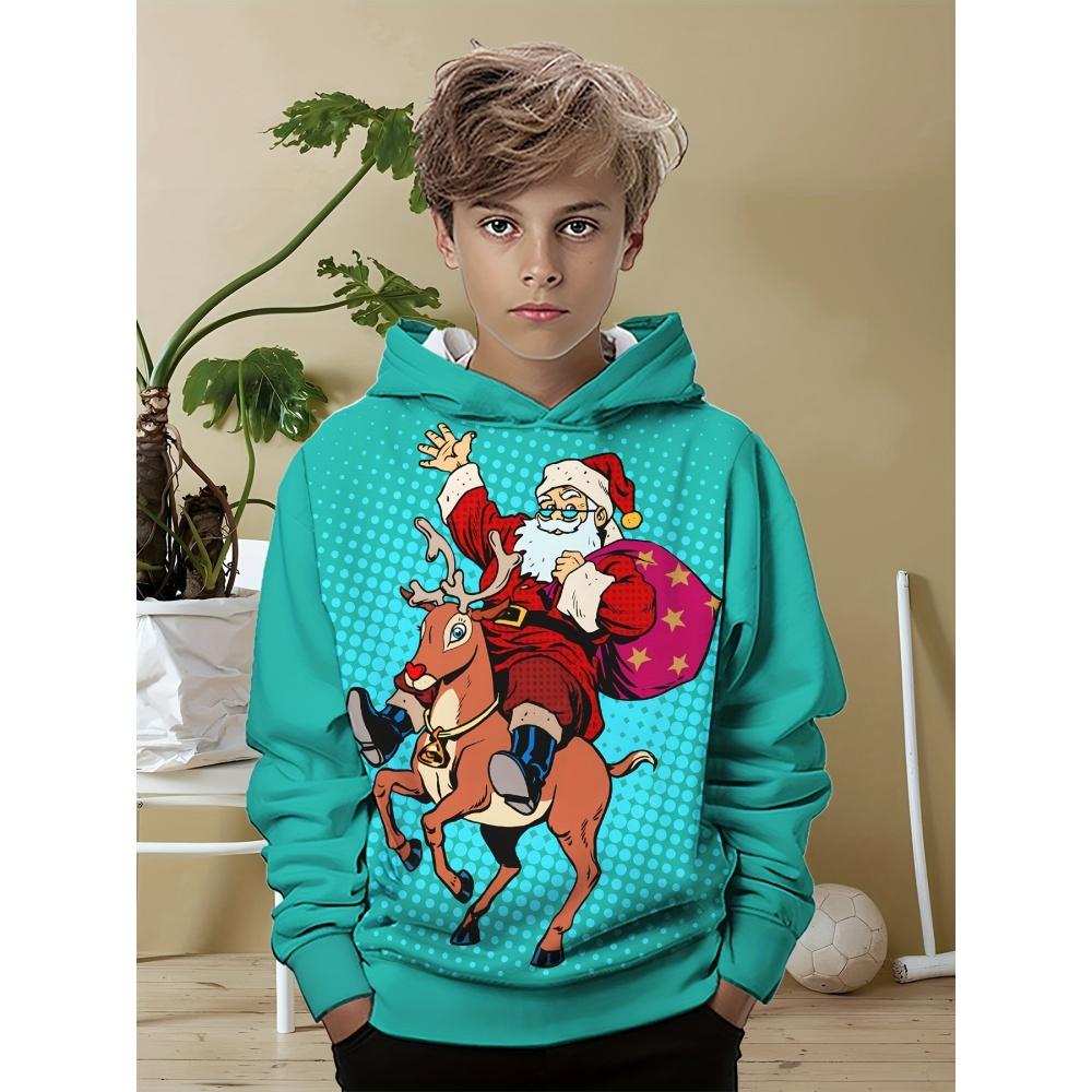 Barn Hoodie Jul Jultomten 3D Modetryck Sport Bekväm Vår Höst Mycket Lämplig för Vardagsbruk Sweatshirts