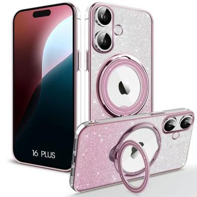 Protective Case - BOOLING - for iPhone 16 Plus - Silicone - Glossy Effect - Rotating Stand