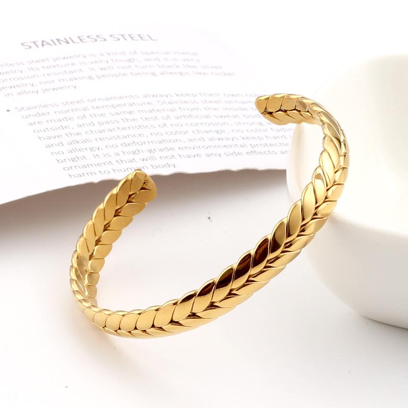 Stainless Steel Wheat Ear Open Bracelet - Fashionable Textured Summer Titanium Couple Jewelry