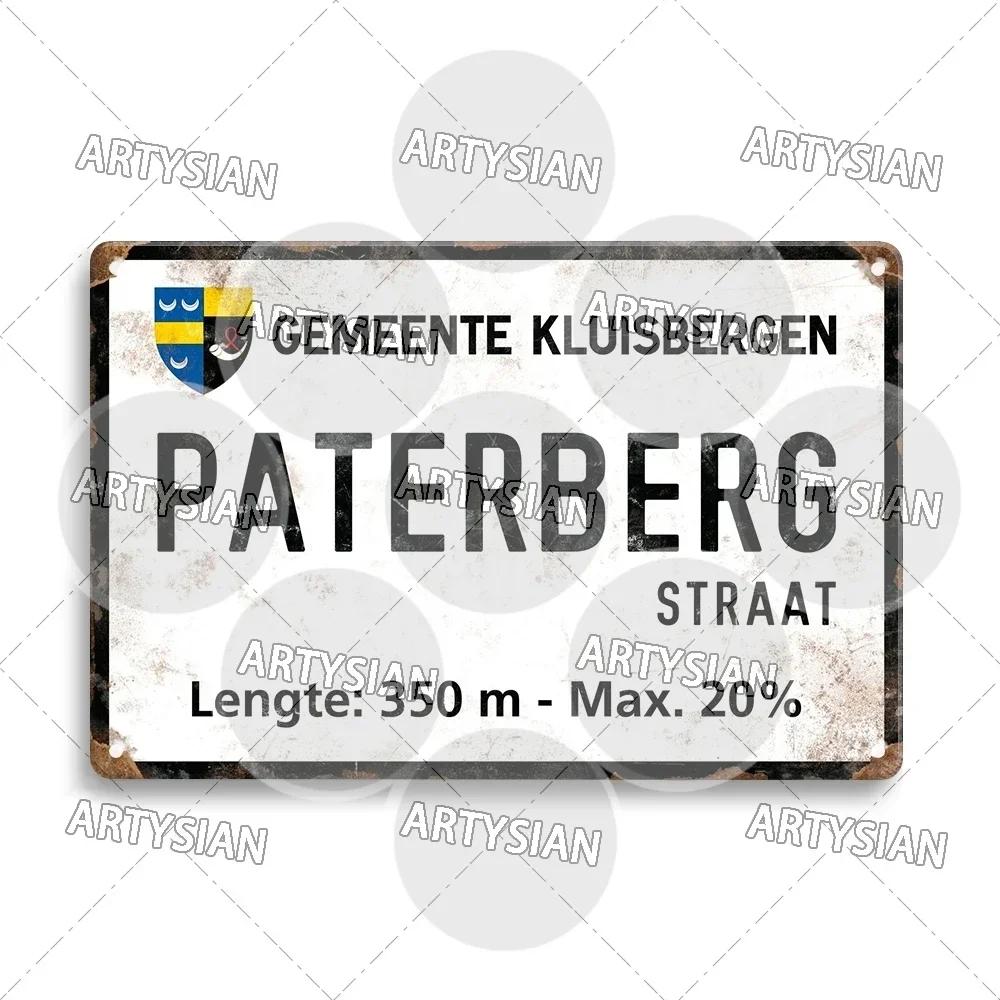 Artysian Cycling Race Metal Plaque with Road Signs of Austria Italy and Famous Landmarks Like Alpe D Huez