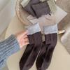 Cashmere Color Matching Lace Thin Double Needle Korean Medium Tube Women'S Socks Morandi Color Thin Stacking Socks