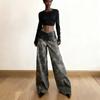 Functional wind cool girl retro tie-dye loose casual pants women's PU leather high waist thin straight pants tide