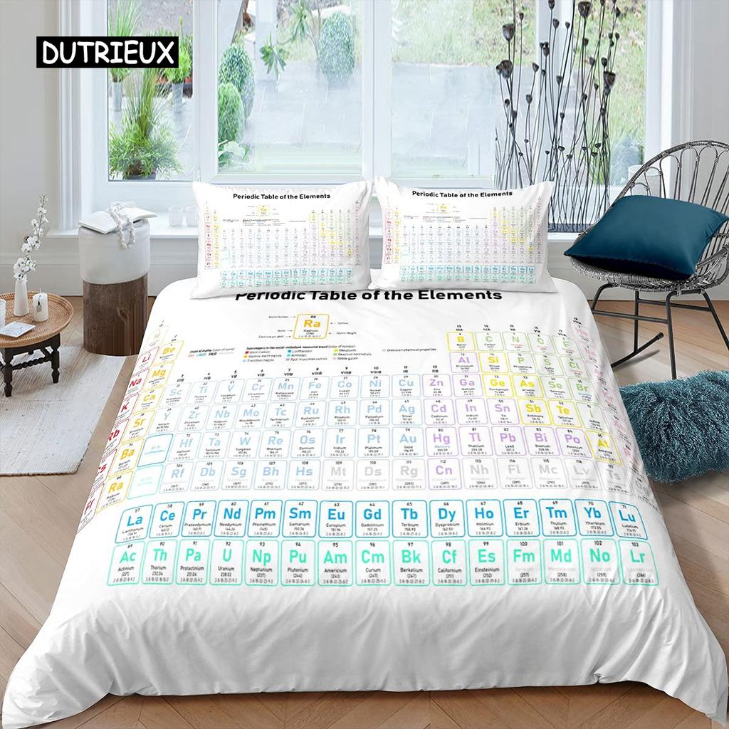 Science Duvet Cover Periodic Table of Elements Bedding Sets Chemistry Lovers Learning Image Polyester Bedding Set Blue Purple